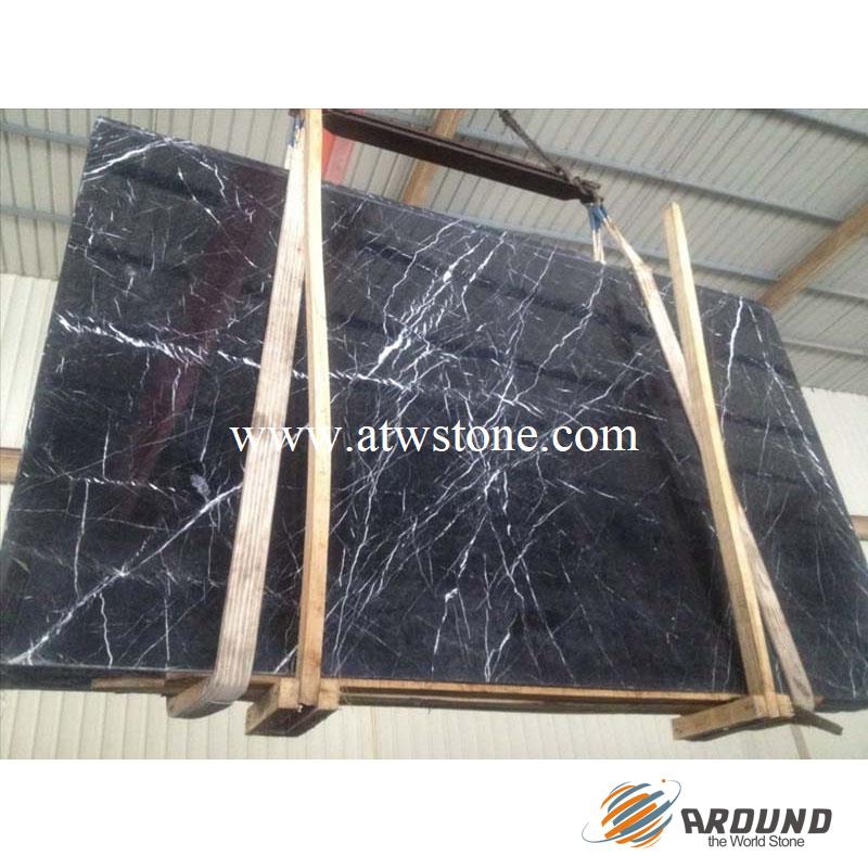 Chinese Black Marquina Marble Slabs with Big White Vein