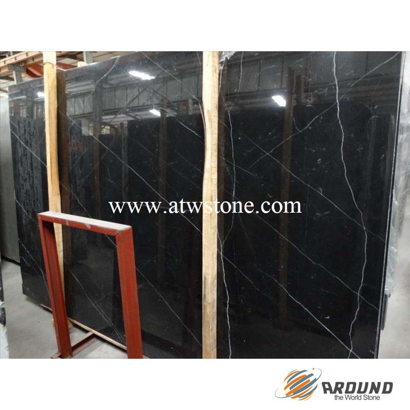 Chinese Black Marquina Marble Slabs with Small White Vein