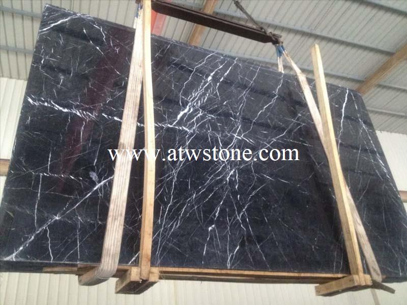 Chinese Black Marquina Marble Slabs with Big White Vein